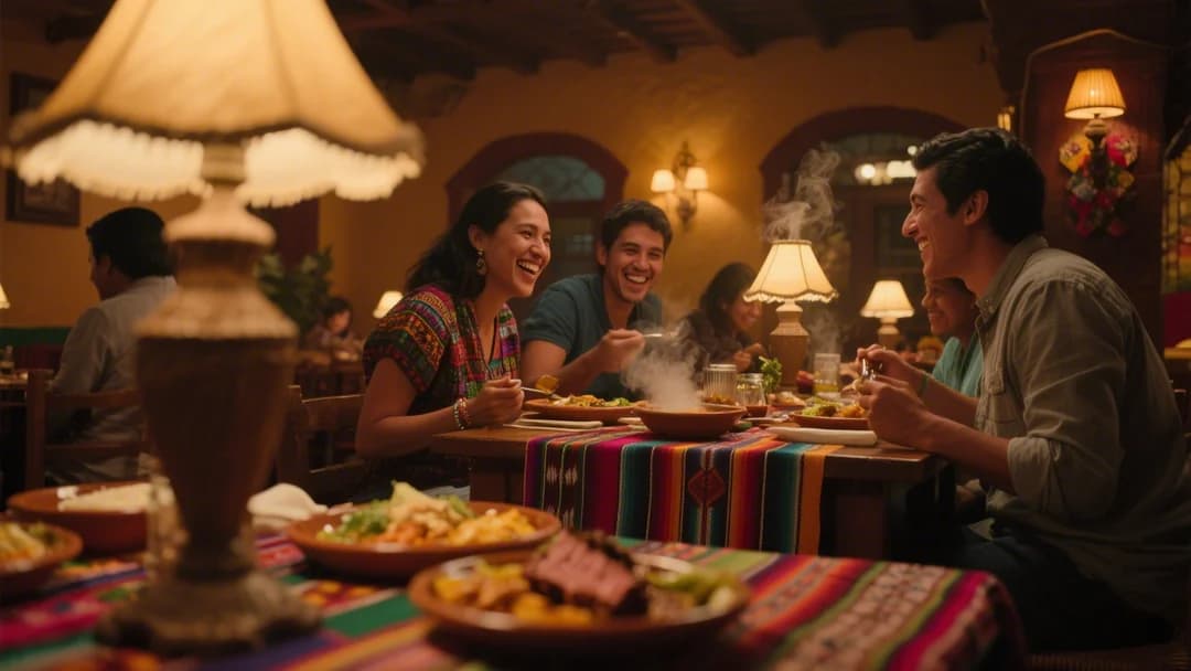 Interior acogedor del restaurante La Cusqueñísima en Cusco con platos tradicionales peruanos.