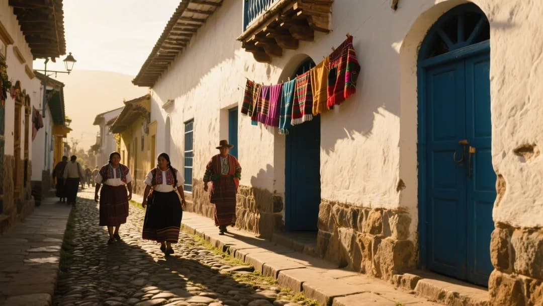 Calle típica del barrio San Blas en Cusco con paredes de piedra y balcones coloniales.