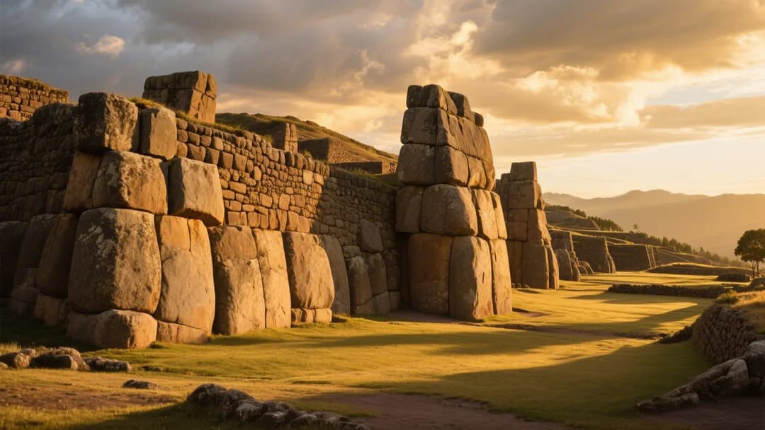 Vista panorámica de las ruinas de Sacsayhuamán en Cusco al atardecer