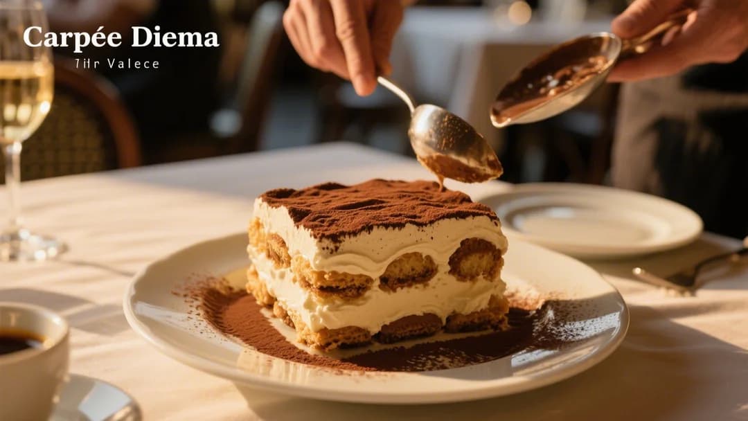 Tiramisú preparado en mesa en Carpe Diem, Cusco.