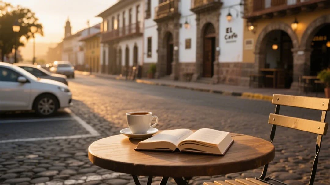 Balcón de El Café con vista a una calle empedrada de Cusco.