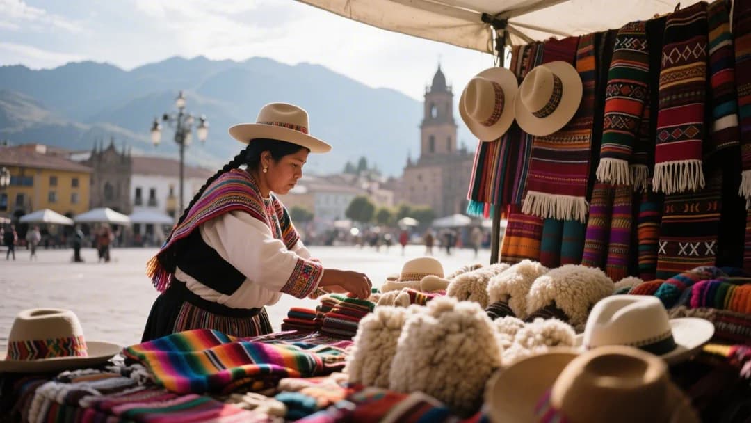 Mercado artesanal de Cusco con puestos coloridos