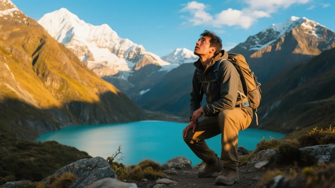 Turista admirando la vista de la Laguna Humantay desde un mirador