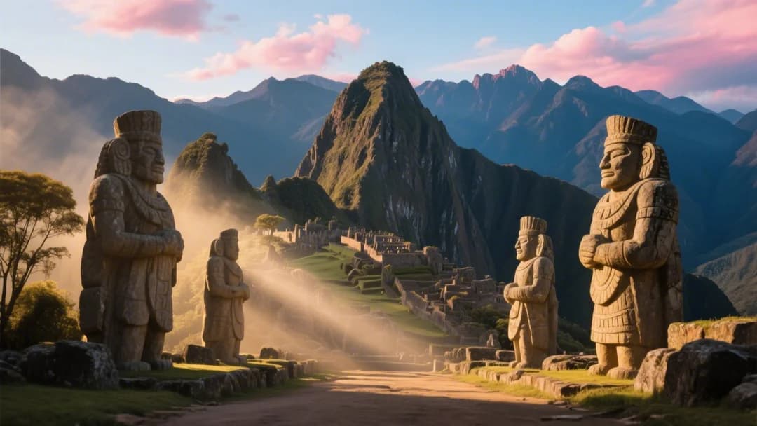 Vista panorámica de las impresionantes esculturas líticas en la Morada de los Dioses, Cusco.