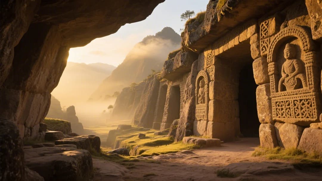 Vista panorámica del sitio arqueológico de Qenqo en Cusco con sus impresionantes formaciones rocosas