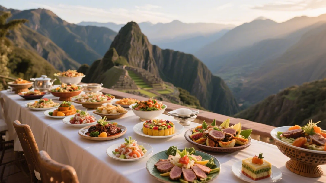 Buffet de comida peruana con vista al Valle Sagrado