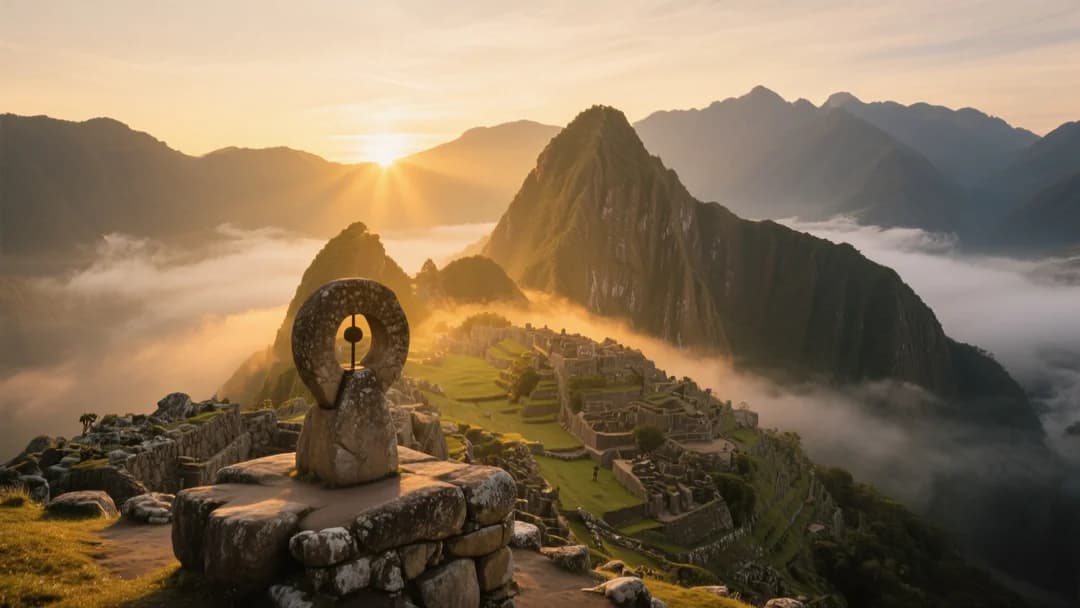 Vista panorámica de Machu Picchu al amanecer.