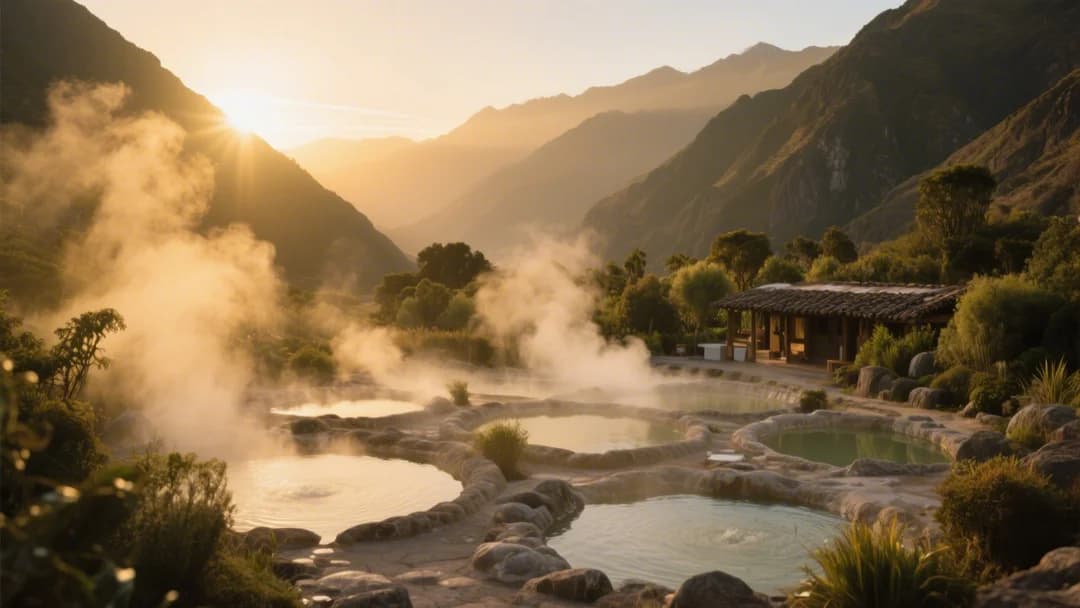 Piscinas termales de Lares rodeadas de montañas en Cusco