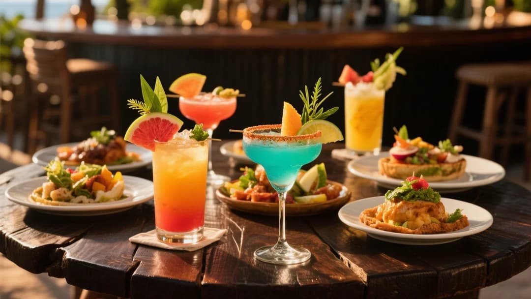 Cócteles coloridos y platos deliciosos en Índigo Bar.