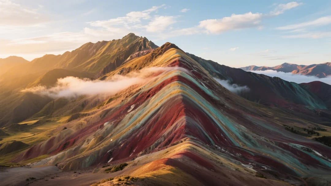 Vista panorámica de la Montaña de 7 Colores al amanecer