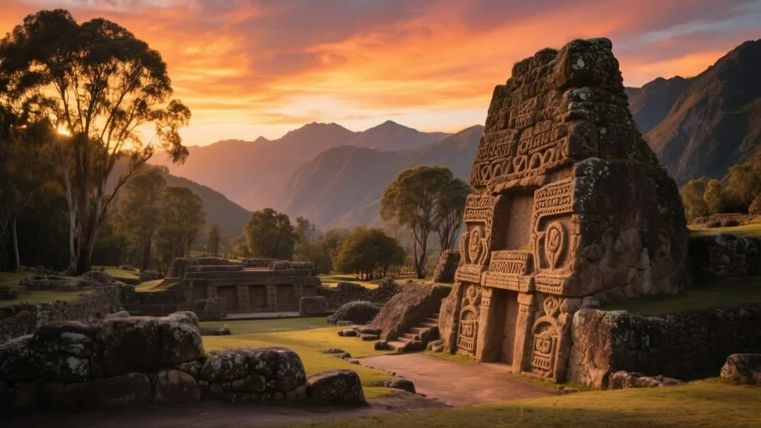 Vista panorámica del sitio arqueológico de Kenko en Cusco con montañas de fondo