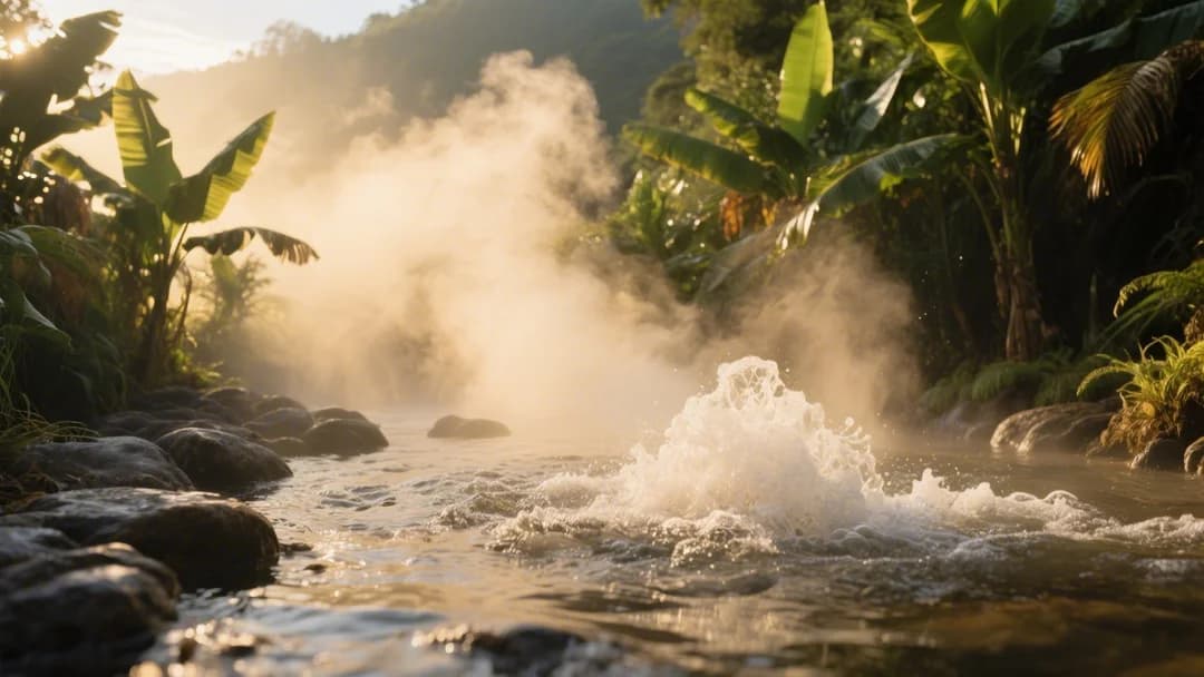 Pozas termales naturales en Cocalmayo con vapor ascendente