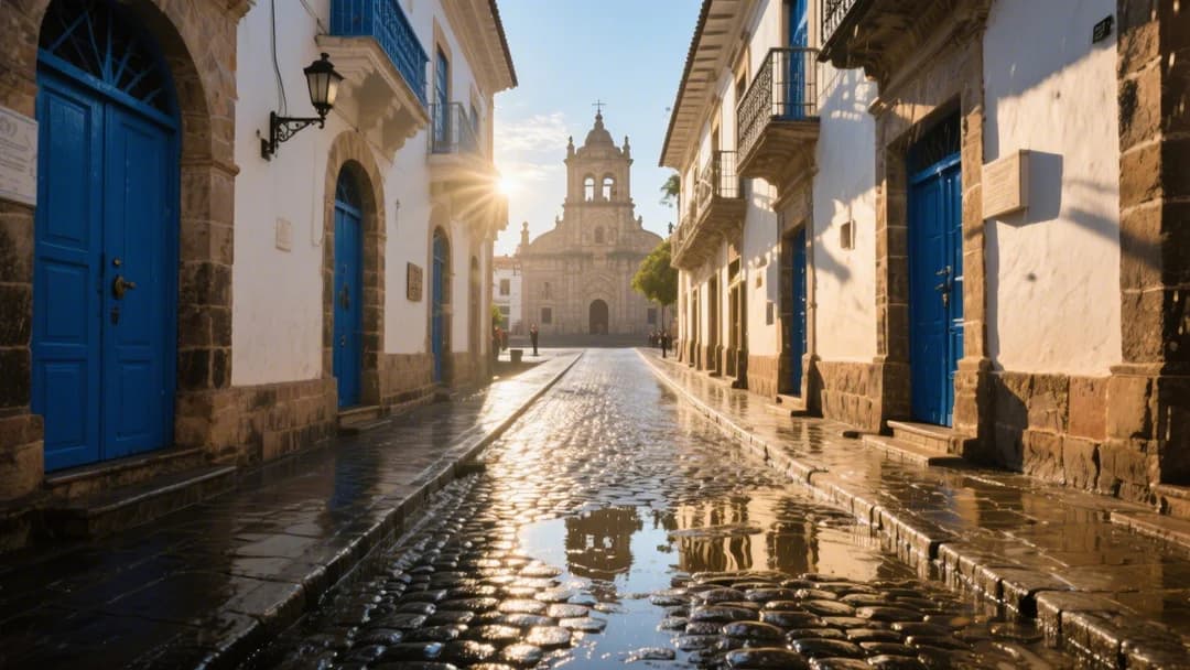 Vista desde la calle Resbalosa hacia la Plaza de Armas de Cusco