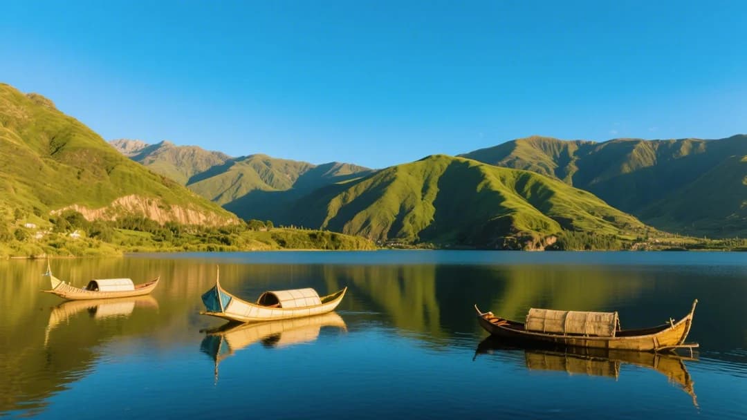 Vista panorámica de la laguna en el Parque de la Familia de Urcos, Cusco