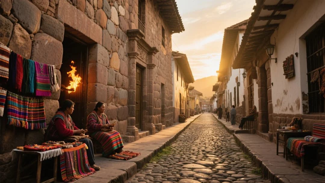 Calle Loreto en Cusco con muros incas y artesanías