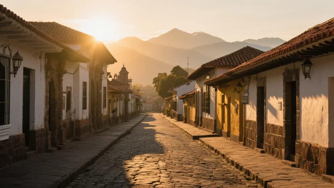 Vista panorámica de las calles empedradas de Cusco al atardecer