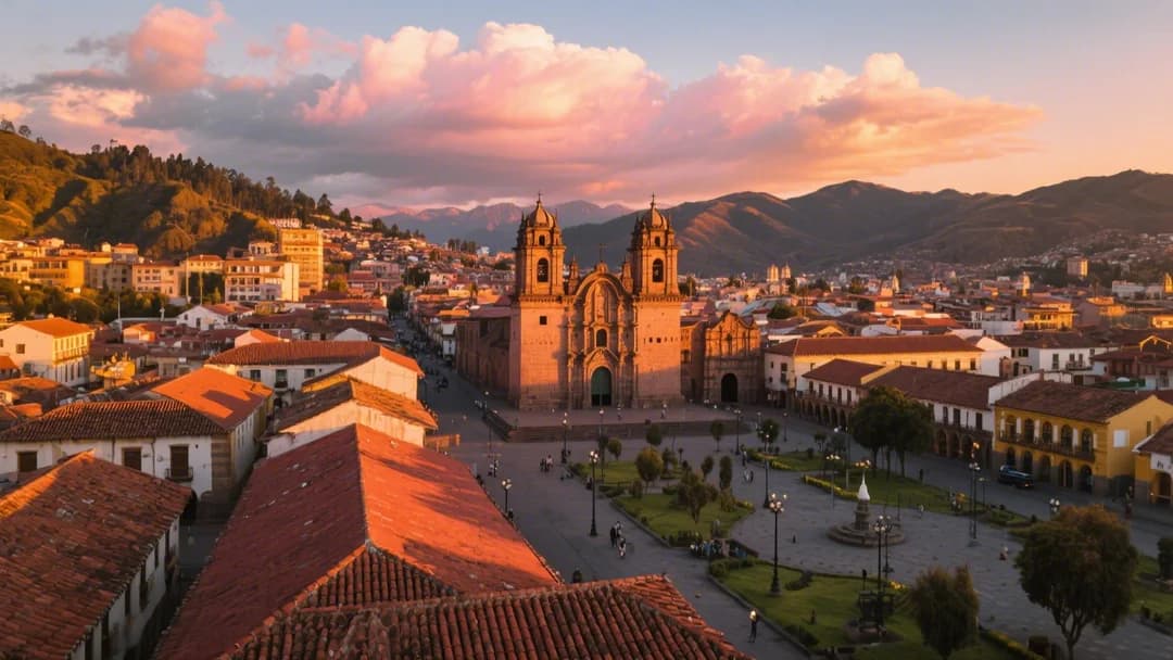 Vista panorámica de la ciudad de Cusco al atardecer