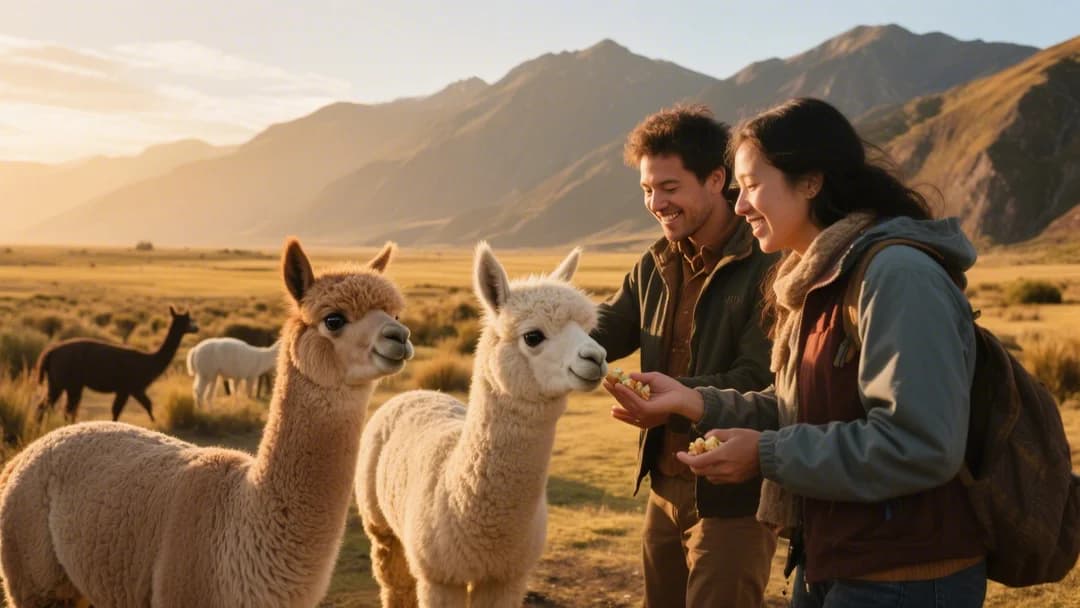 Interacción con alpacas en una granja de Cusco