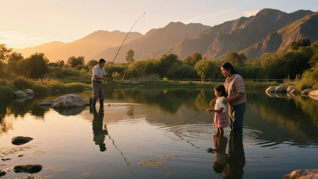 Piscigranja Poroy en Cusco con personas pescando truchas en un entorno natural