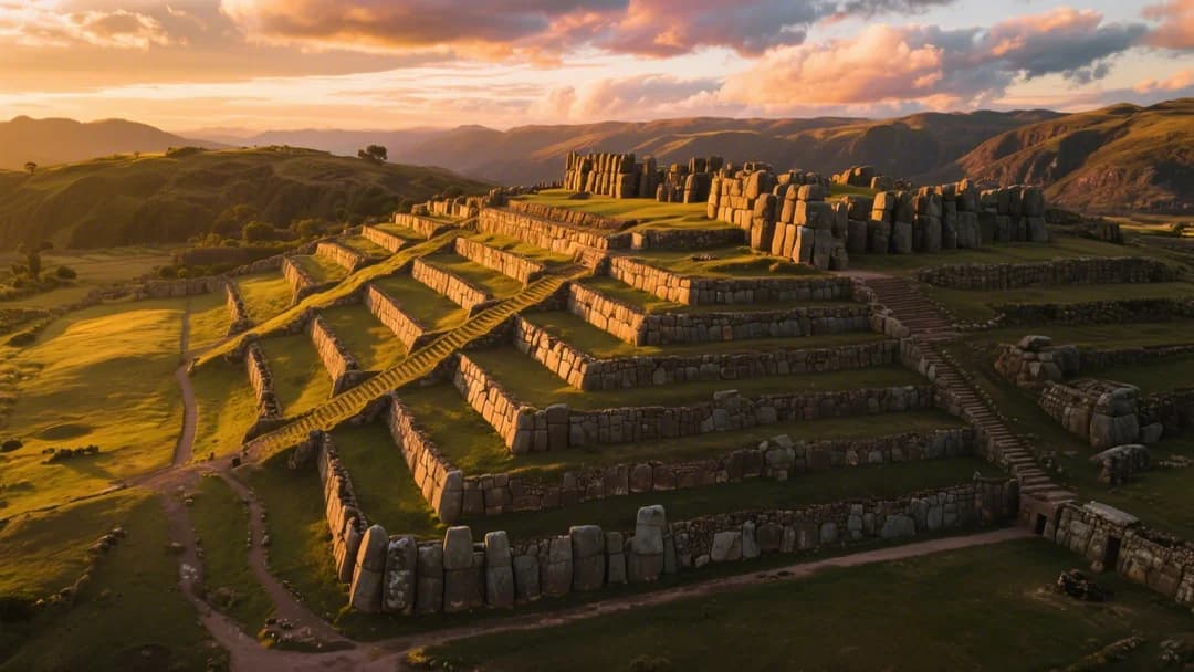 Vista aérea de las ruinas de Sacsayhuamán en Cusco.