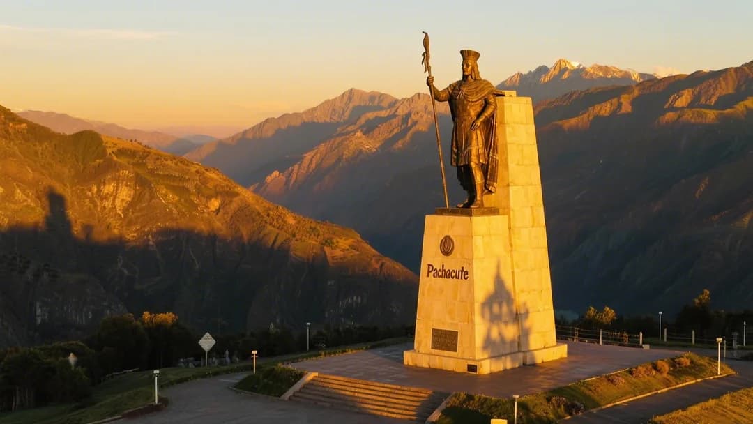 Vista panorámica del Monumento al Inca Pachacútec en Cusco al atardecer