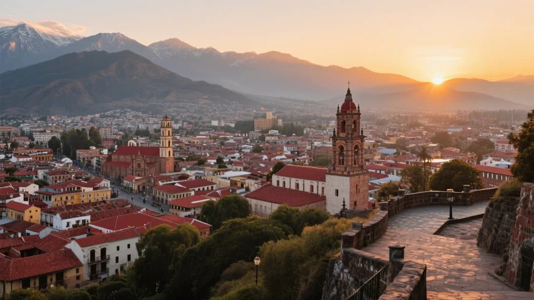 Vista panorámica de Cusco desde el Mirador de San Cristóbal al atardecer.