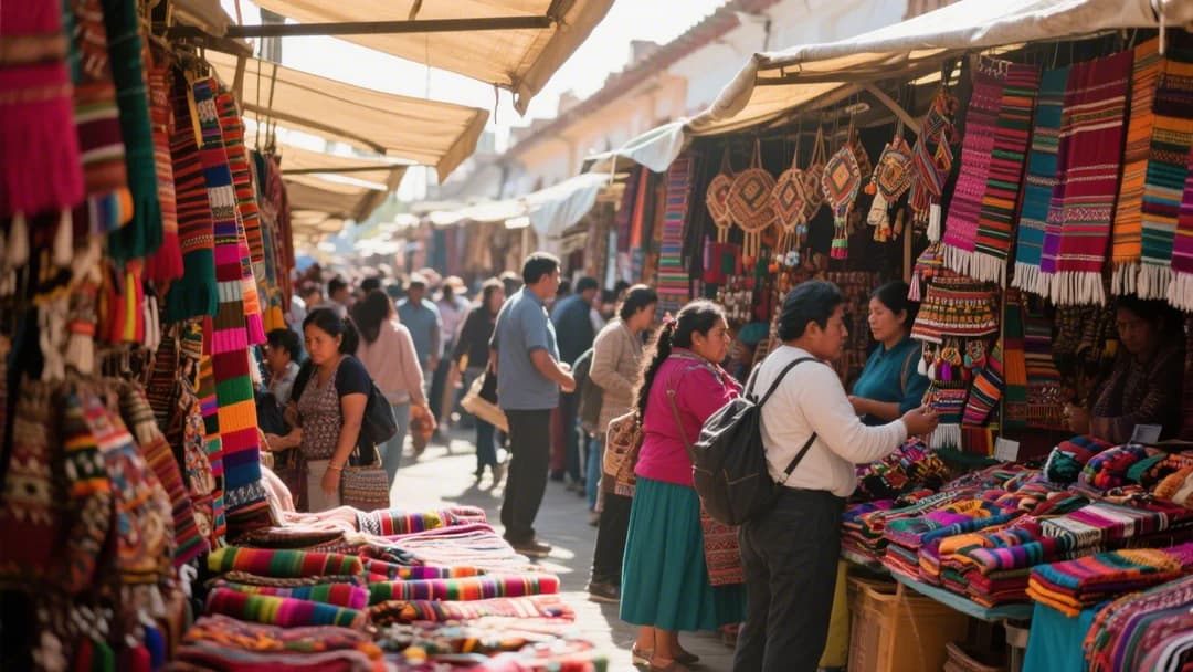 Mercado Artesanal de Cusco lleno de colores y textiles