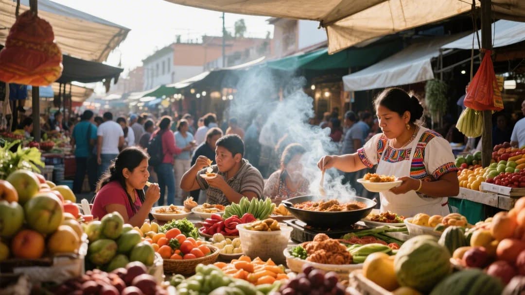 Mercado de San Pedro lleno de comida tradicional peruana