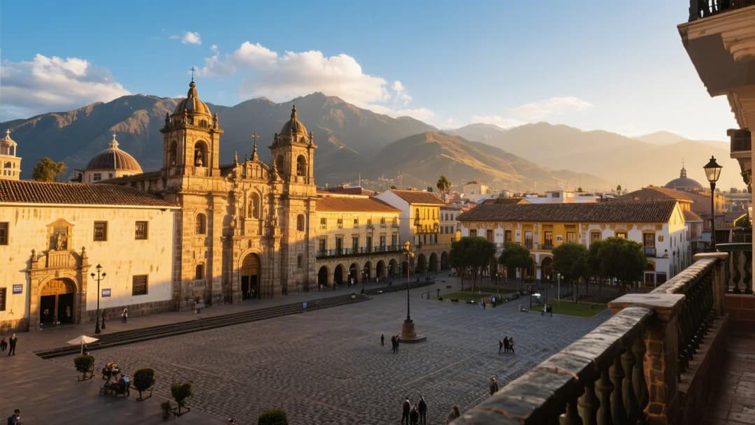 Vista panorámica de la Plaza de Armas de Cusco al amanecer