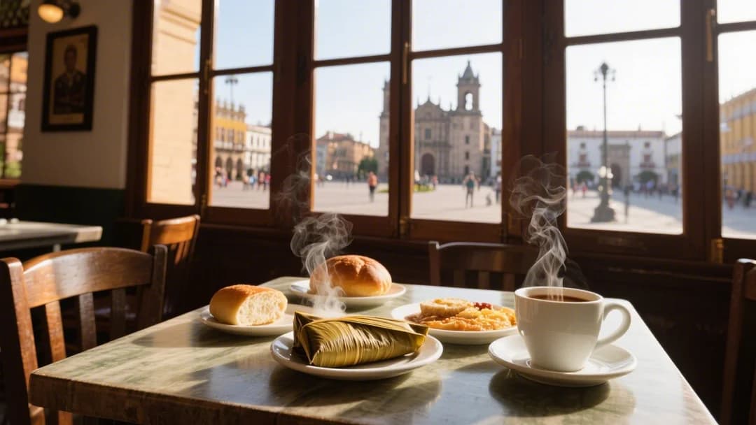 Desayuno típico en Cafeto con vista a la Plaza de Armas de Cusco