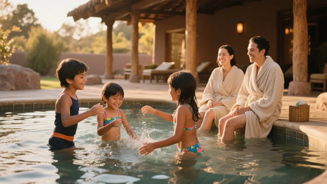 Familia disfrutando de las instalaciones de Santis Spa en Cusco