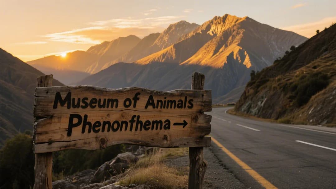 Letrero del Museo de Animales Fenómenos en la carretera cerca de Cusco