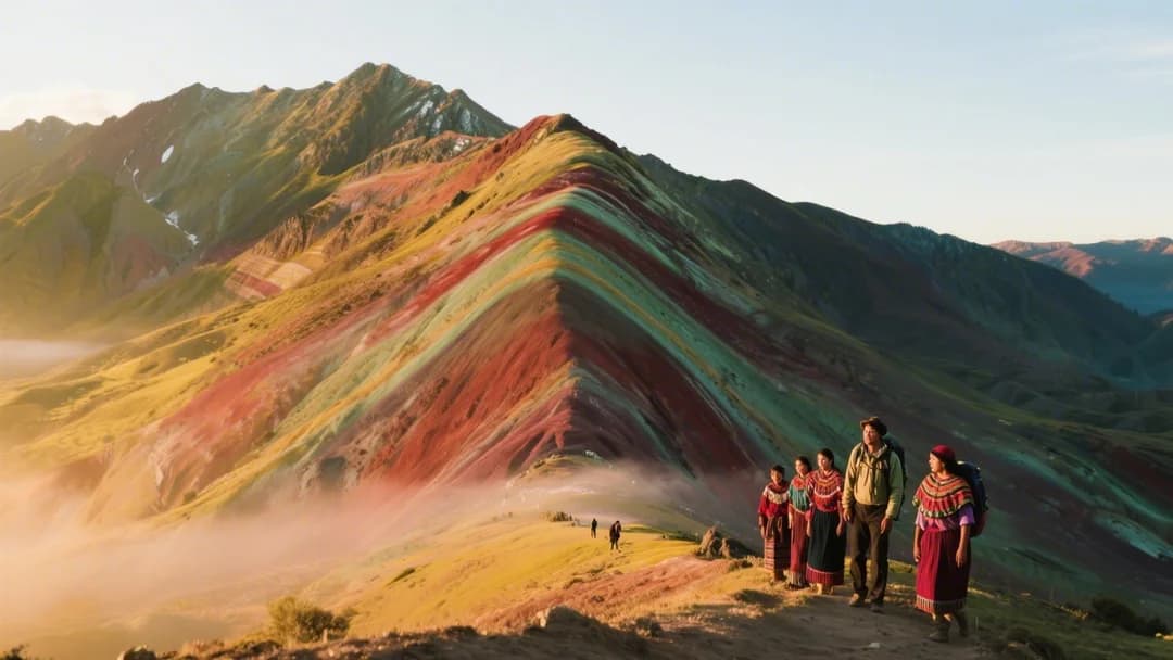 Vista panorámica de la Montaña de 7 Colores en Cusco con sus tonos naturales