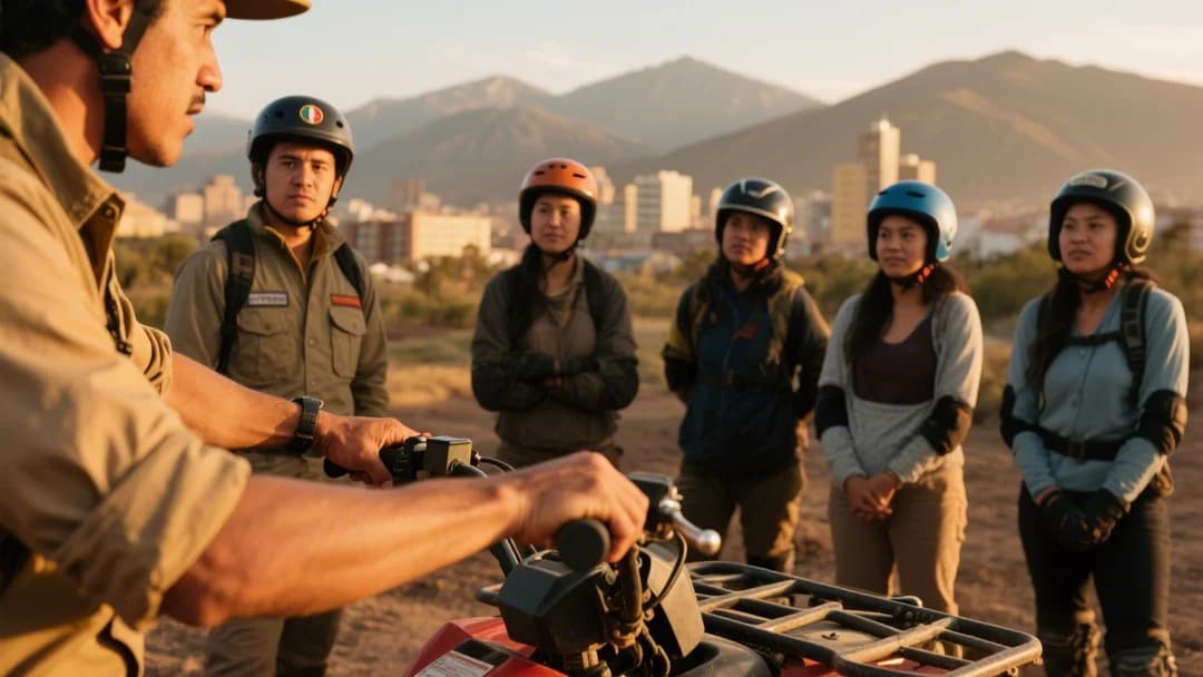Instructor enseñando a turistas cómo manejar cuatrimotos en Cusco