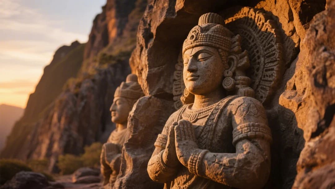 Esculturas talladas en roca en la Morada de los Dioses con forma de deidades andinas
