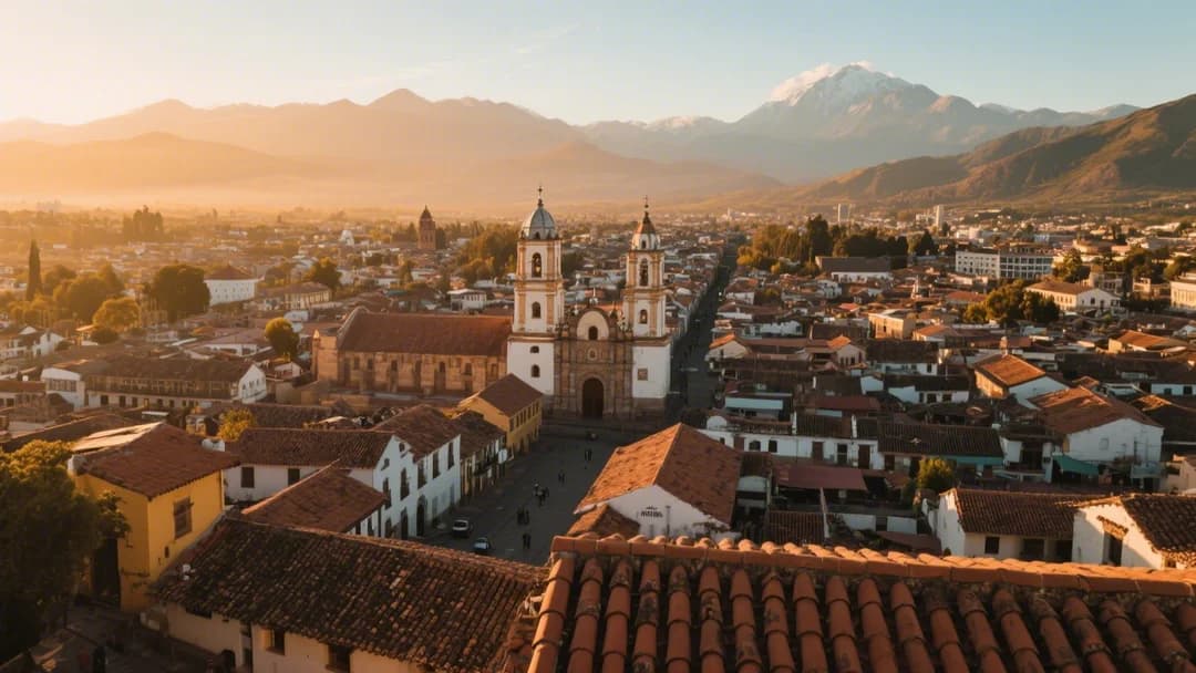Vista panorámica de la ciudad de Cusco desde el mirador de San Cristóbal al atardecer
